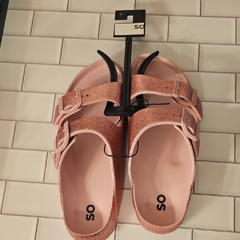 SO Sparkling Pink Glittery Double Adjustable Buckle Sandals